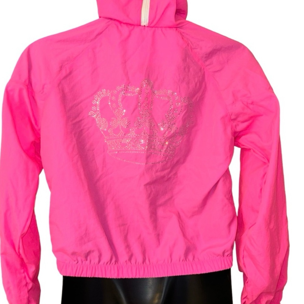 JUICY COUTURE NEON PINK & WHITE BLING RHINESTONE CROWN WINDBREAKER HOODIE NWT